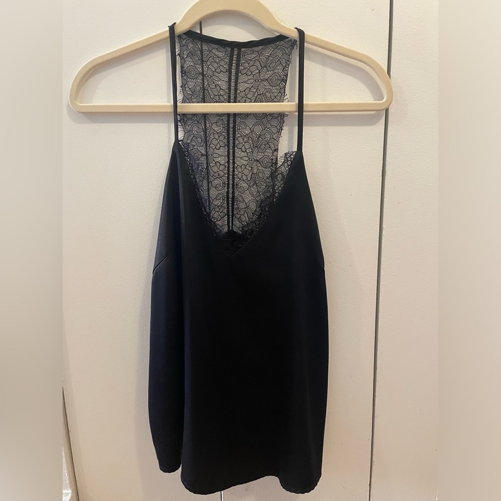 Black Silky Lace Trim Racer Back Camisole